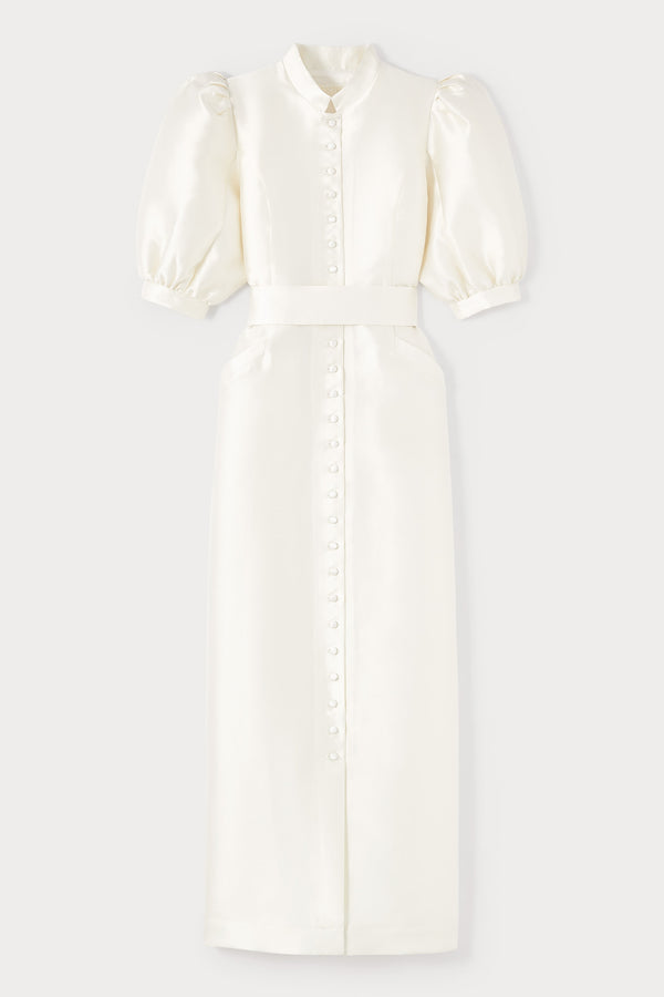 d'estrëe paris WHITE Satin Puff Sleeve Long Dress