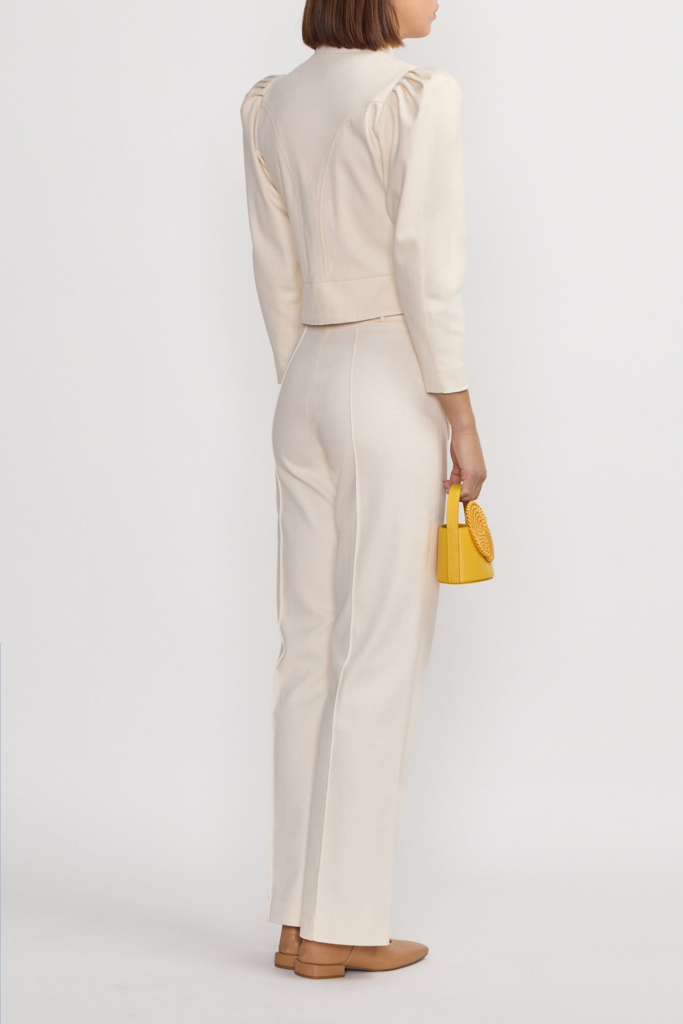 D'estrëe Paris DENIM ECRU Flared Pants With Circular Pocket Details