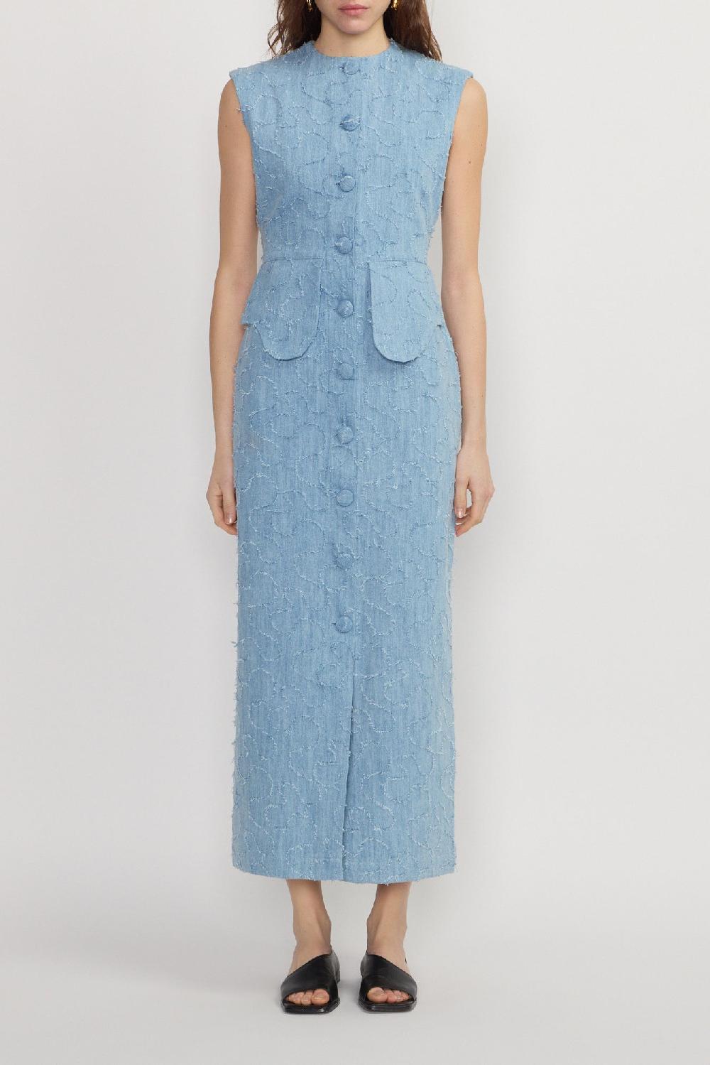 D'estrëe Paris DENIM WASHED BLUE Button-Front Maxi Dress