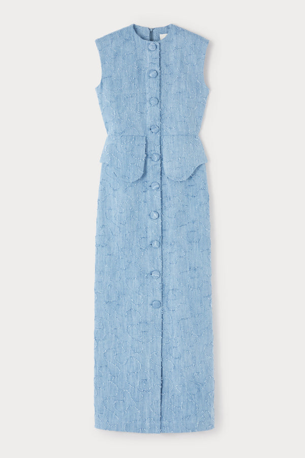 d'estrëe paris DENIM WASHED BLUE Button-Front Maxi Dress