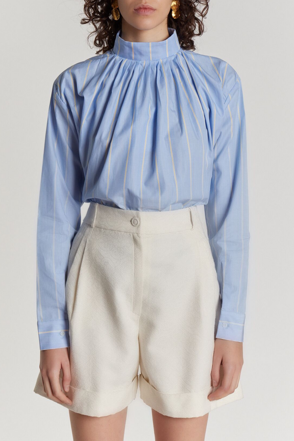 D'estrëe Paris ECRU JACQUARD High-Waisted Satin Shorts