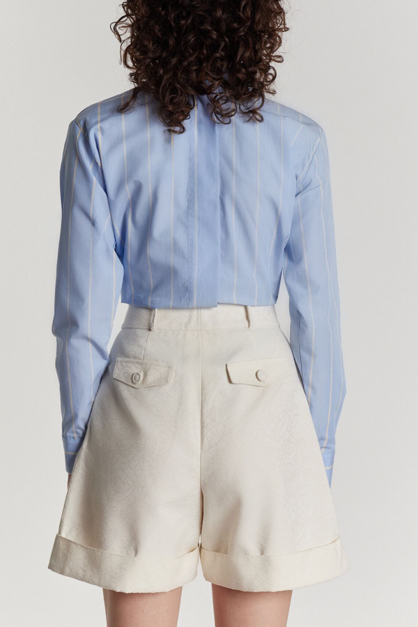 D'estrëe Paris ECRU JACQUARD High-Waisted Satin Shorts