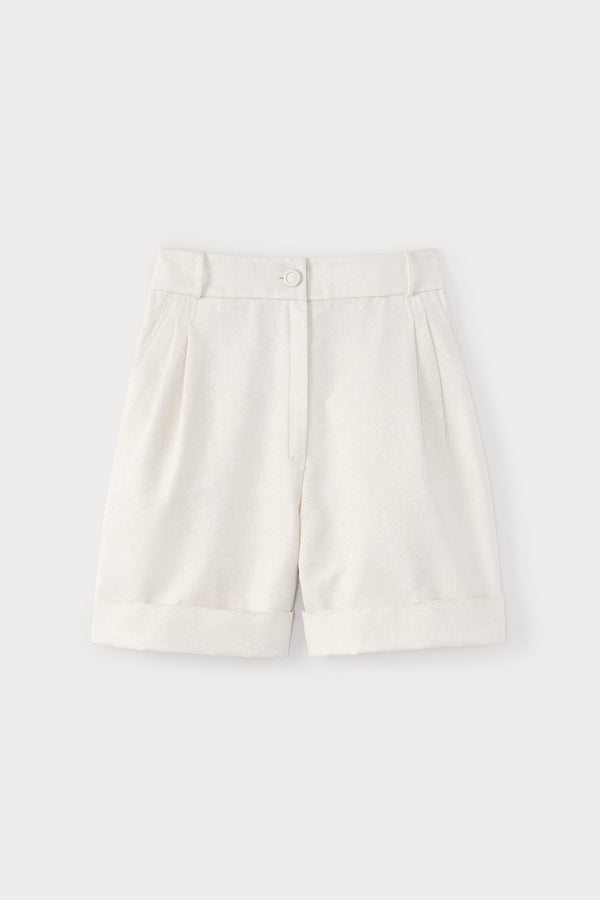 d'estrëe paris ECRU JACQUARD High-Waisted Satin Shorts