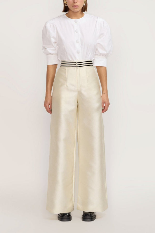 D'estrëe Paris Ecru Wide-leg Pants With A Tailored Fit