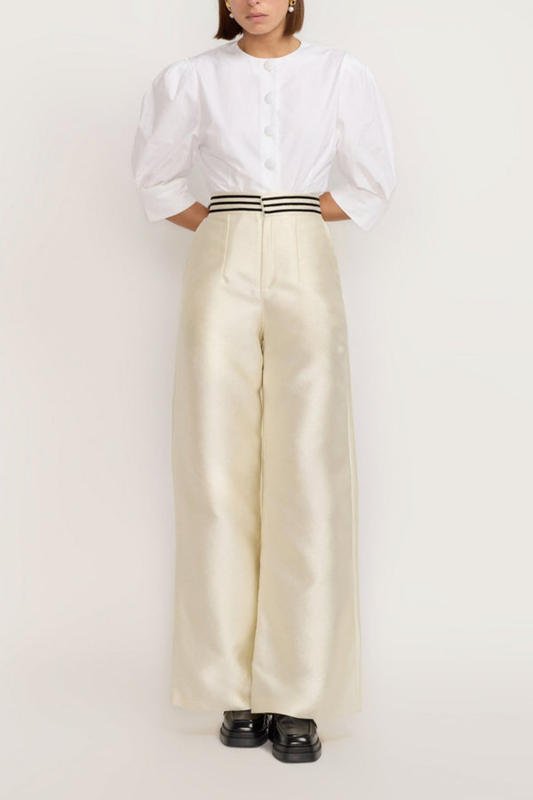 D'estrëe Paris Ecru Wide-leg Pants With A Tailored Fit
