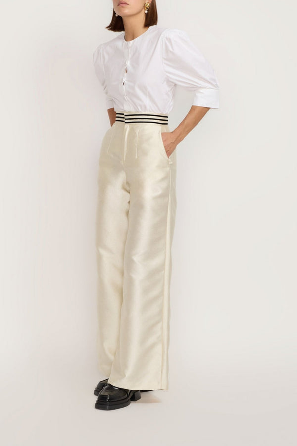 D'estrëe Paris Ecru Wide-leg Pants With A Tailored Fit