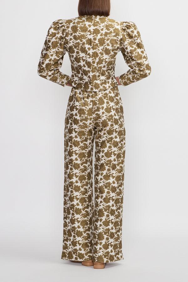 D'estrëe Paris FLORAL ECRU & BRONZE Puff Sleeve Jacket