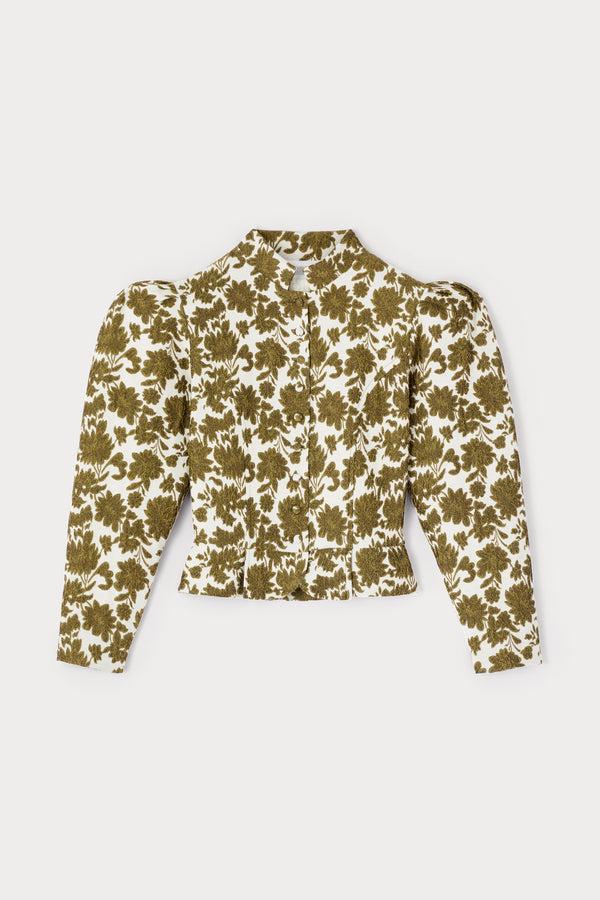 d'estrëe paris FLORAL ECRU & BRONZE Puff Sleeve Jacket