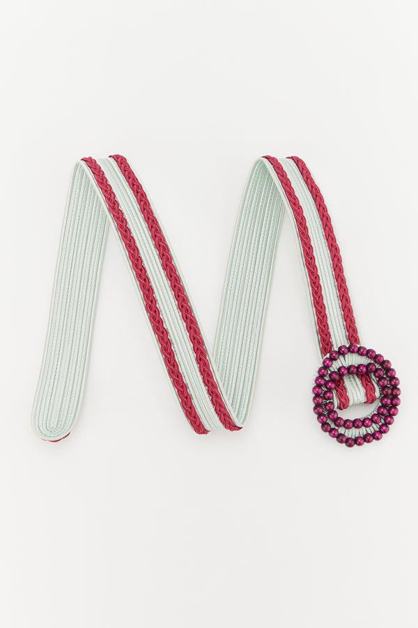d'estrëe paris FUCHSIA & LIGHT BLUE PEARLS & PASSEMENTERIE BELT