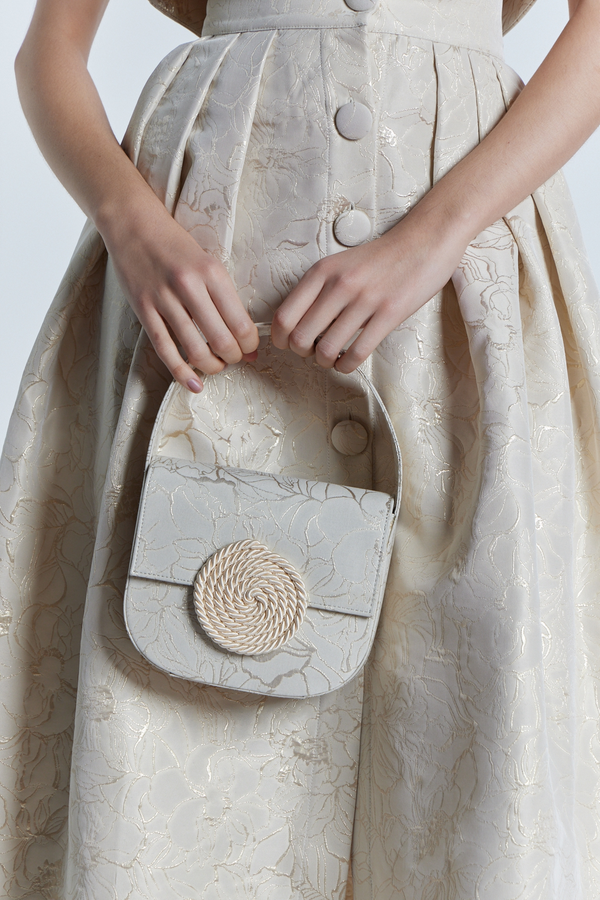 D'estrëe Paris Geometric Jacquard Handbag Ecru & Gold