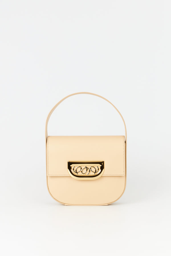 d'estrëe paris Geometric Leather Handbag with Golden Latch Beige