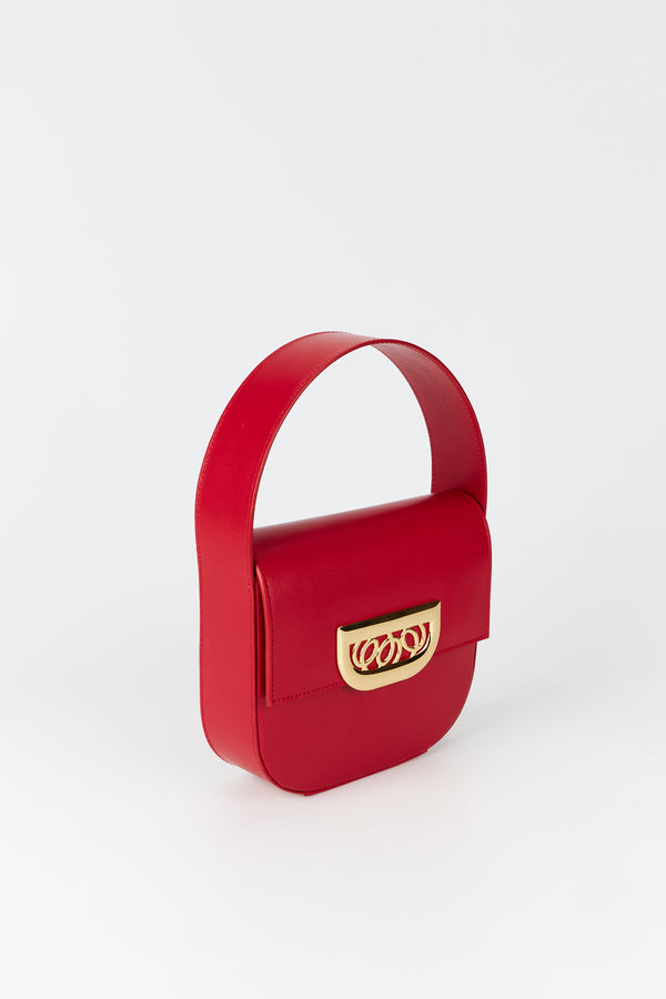 D'estrëe Paris Geometric Leather Handbag With Golden Latch Bright Red