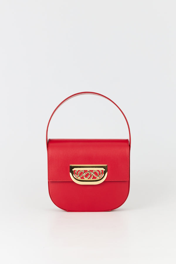 d'estrëe paris Geometric Leather Handbag with Golden Latch Bright Red