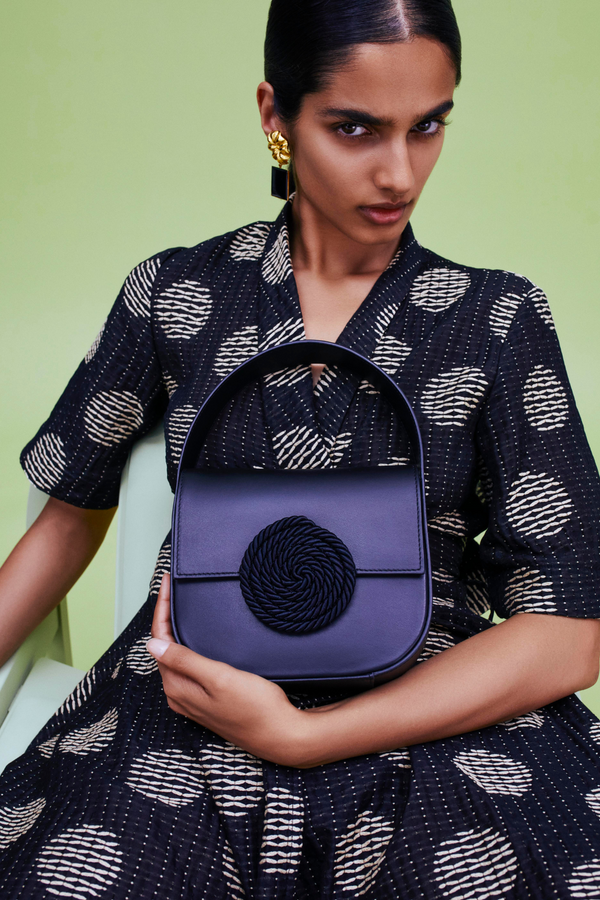 D'estrëe Paris Geometric Leather Handbag With Passementerie DetailsBlack