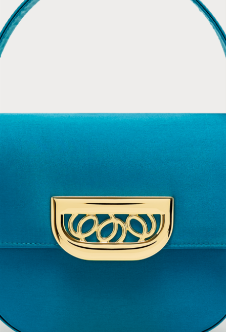 D'estrëe Paris Geometric Satin Handbag With Golden Latch Petrol