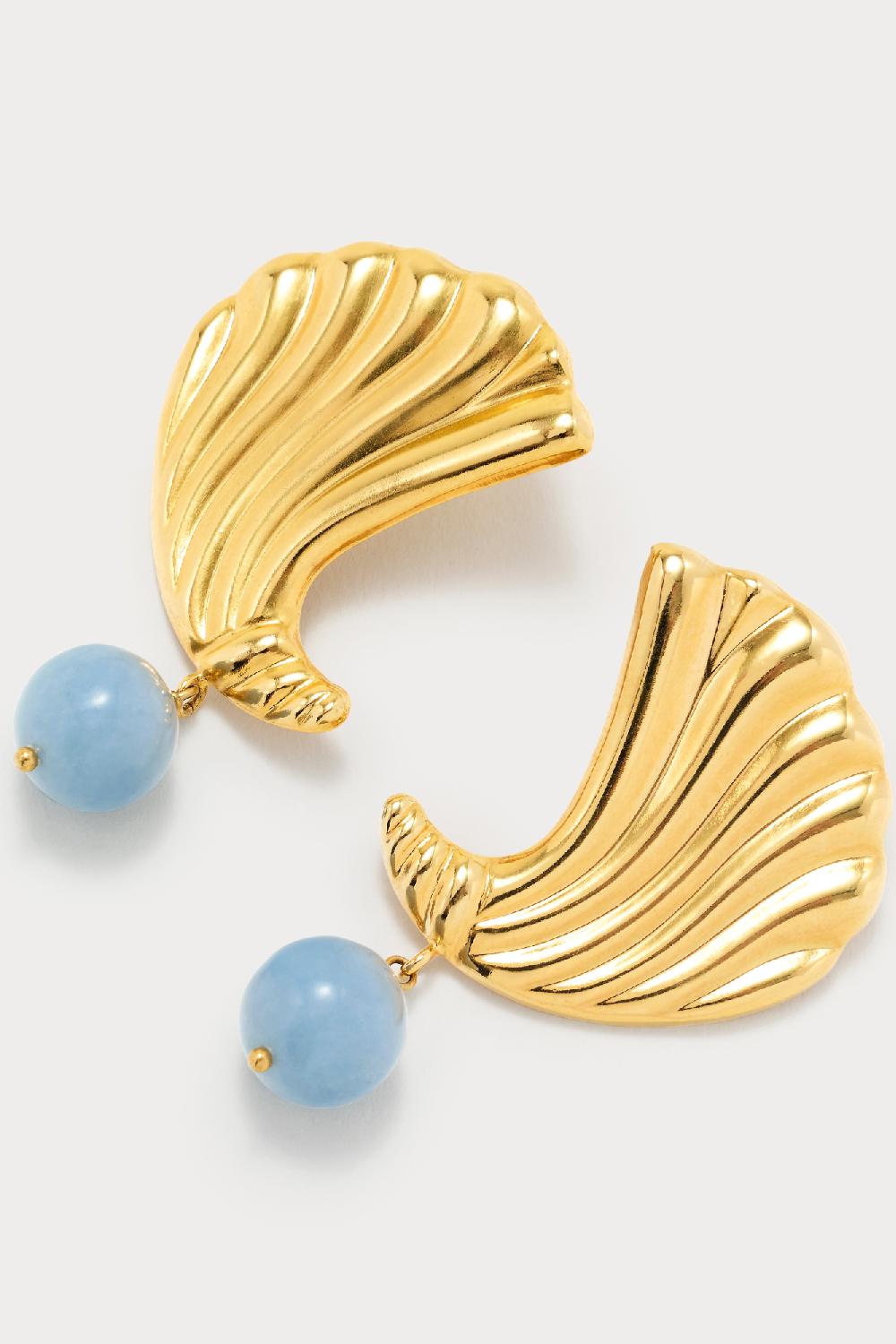 D'estrëe Paris Gold Crescent Stud Earrings With Stone Drop