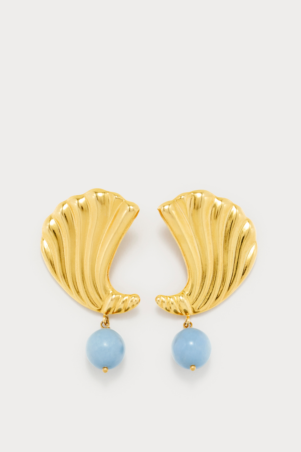 d'estrëe paris Gold Crescent Stud Earrings with Stone Drop