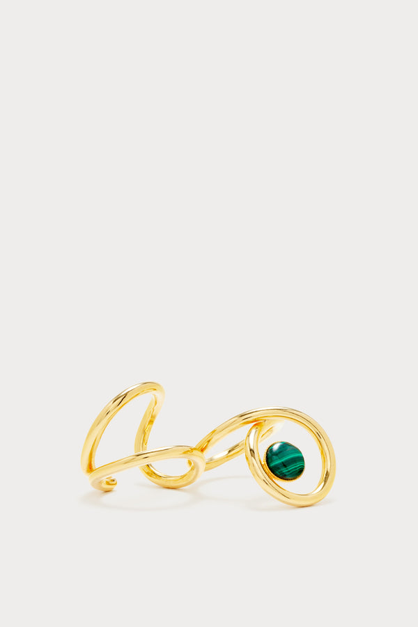 d'estrëe paris Gold Double Ring with Dark Green Stone