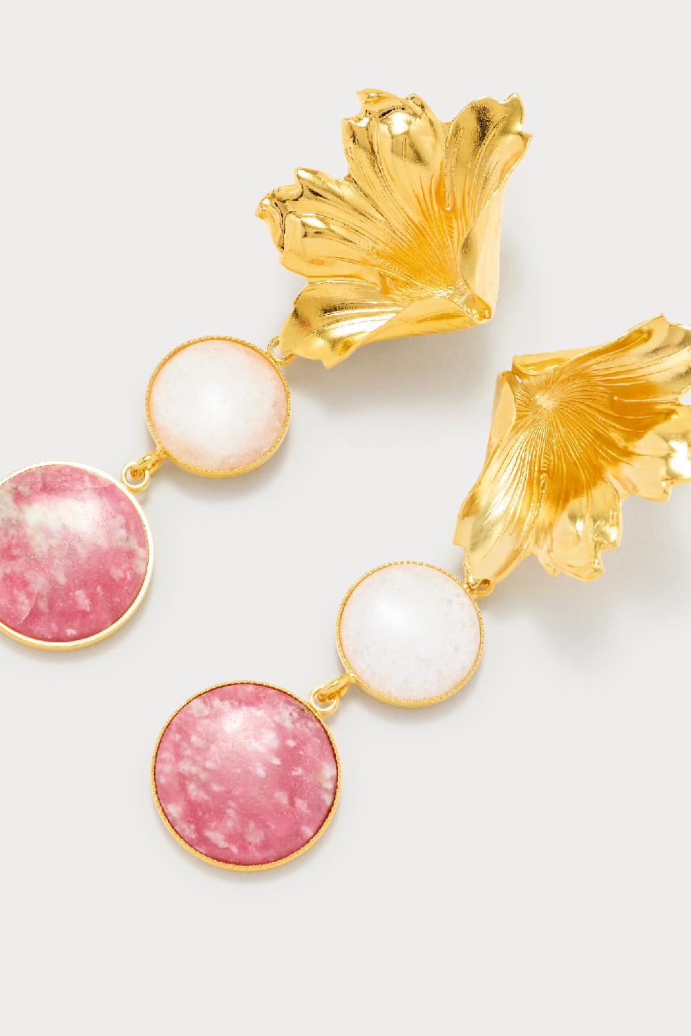 D'estrëe Paris Gold Flower Stud Earrings With Bicolor Drop