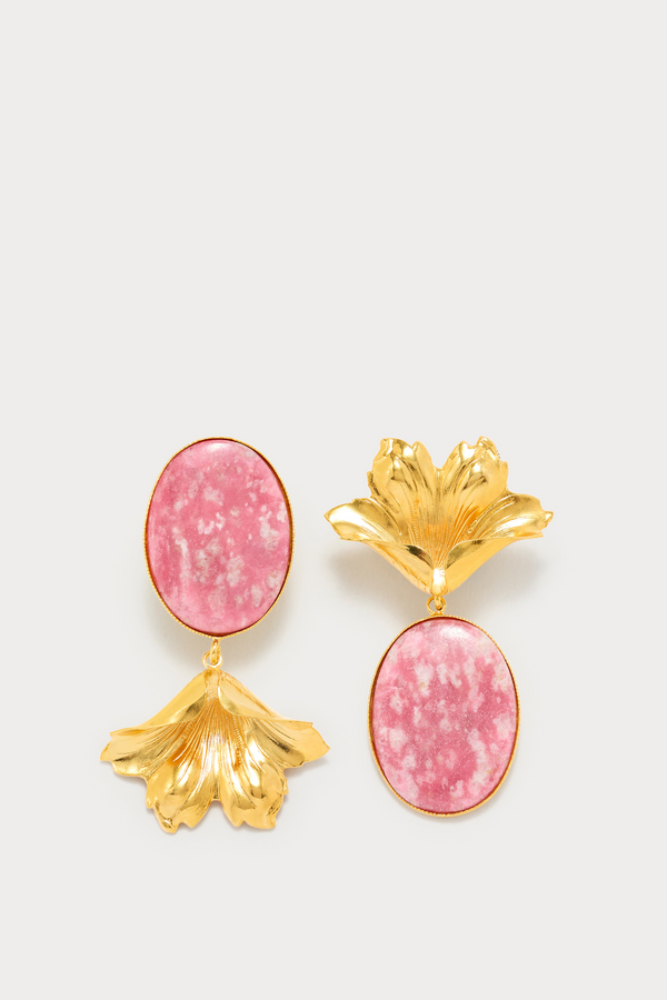 d'estrëe paris Gold Flower Stud Earrings with Oval Drop