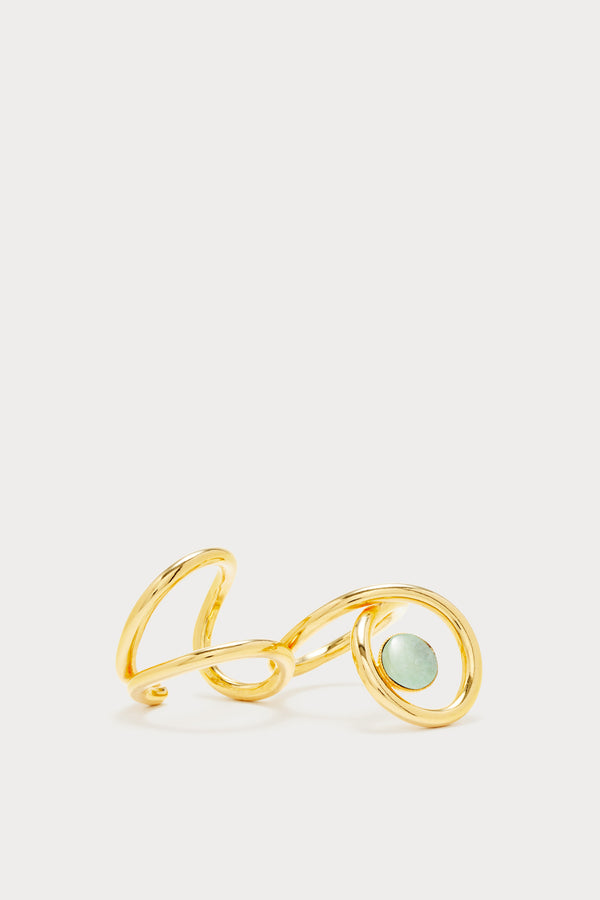 d'estrëe paris Gold-Plated Spiral Ring with light blue Stone