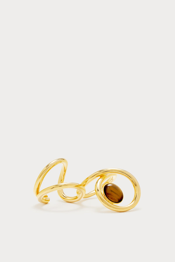 d'estrëe paris Gold-Plated Spiral Ring with Tiger Eye Stone
