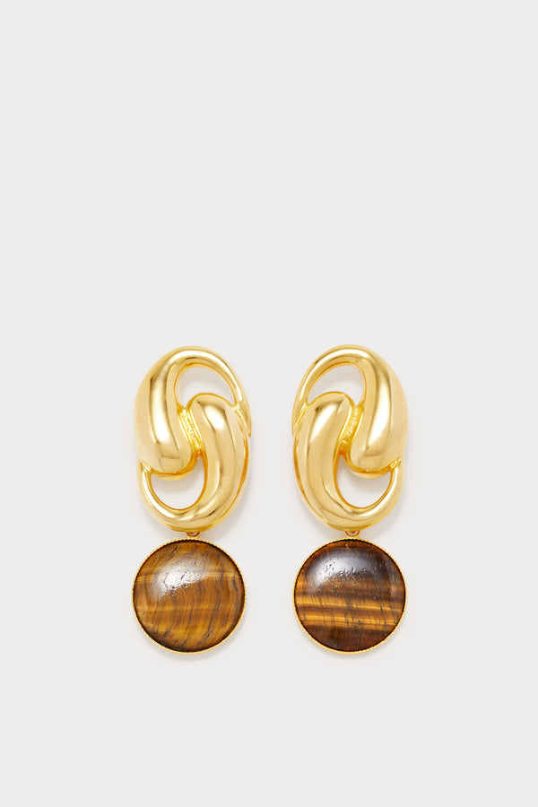 d'estrëe paris Gold-Plated Tiger Eye Round Drop Earrings