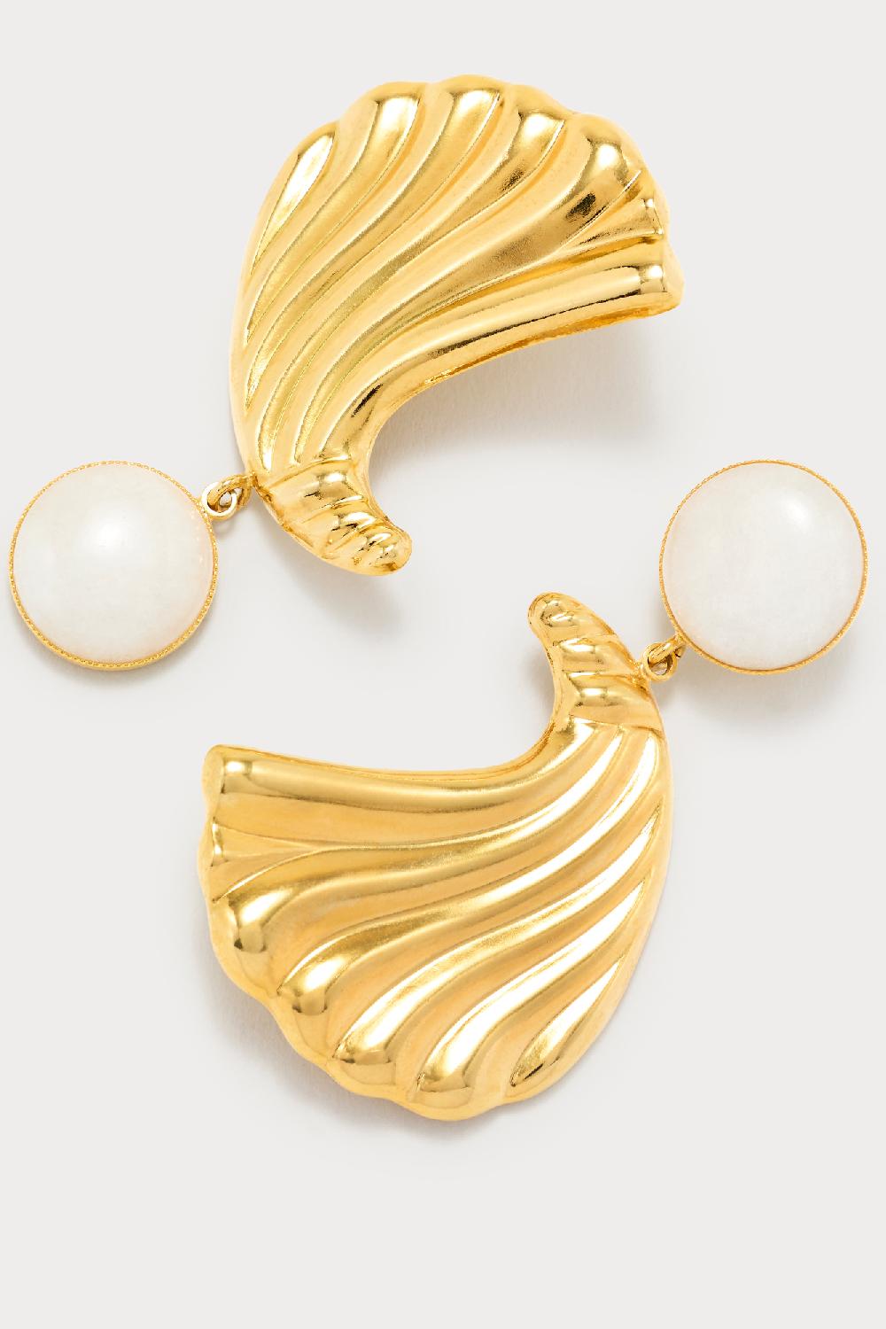 D'estrëe Paris Gold Sculptural Stud Earrings With Stone Detail