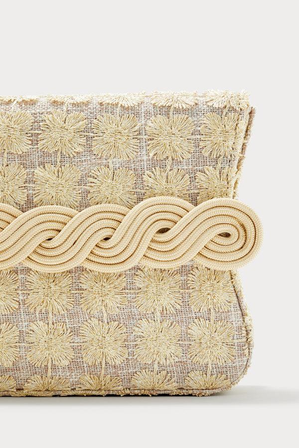 D'estrëe Paris Light Beige Glitters Clutch With Braided Passementerie