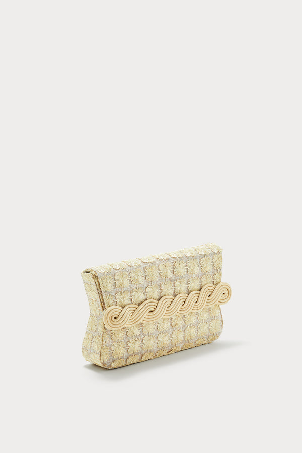 D'estrëe Paris Light Beige Glitters Clutch With Braided Passementerie