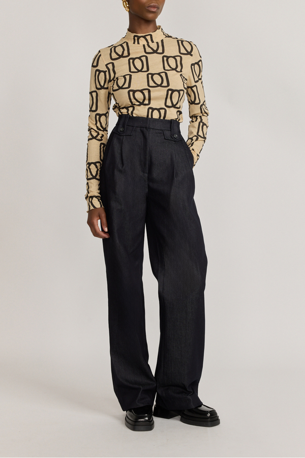 D'estrëe Paris MONOGRAM BLACK & BEIGE LONG SLEEVE SHIRT