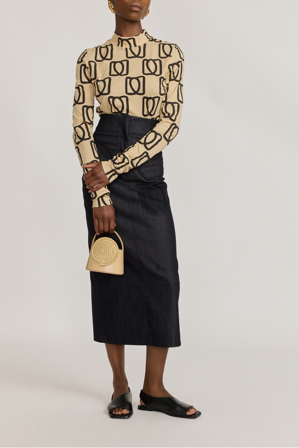 D'estrëe Paris MONOGRAM BLACK & BEIGE LONG SLEEVE SHIRT