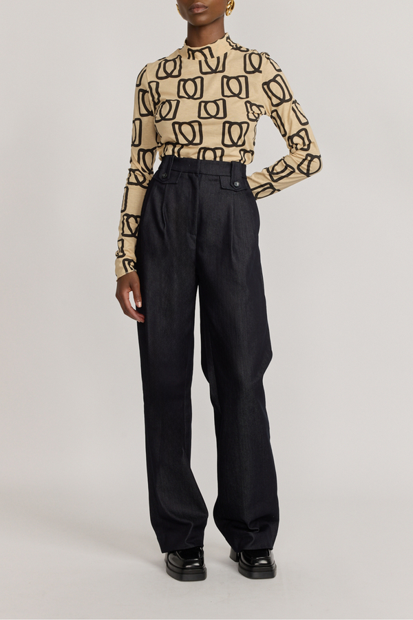 D'estrëe Paris MONOGRAM BLACK & BEIGE LONG SLEEVE SHIRT