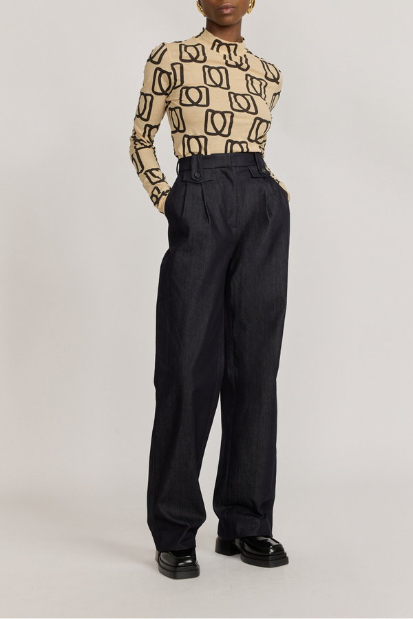 d'estrëe paris MONOGRAM BLACK & BEIGE LONG SLEEVE SHIRT