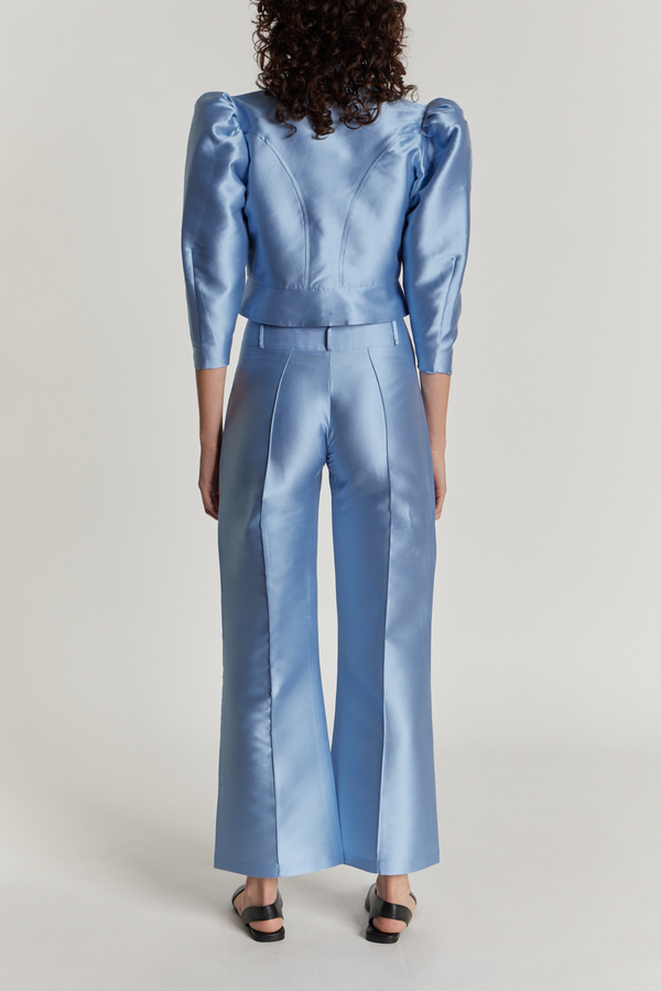D'estrëe Paris NIAGARA BLUE Satin Puff Sleeve Jacket