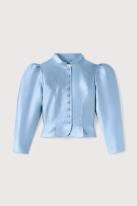 d'estrëe paris NIAGARA BLUE Satin Puff Sleeve Jacket