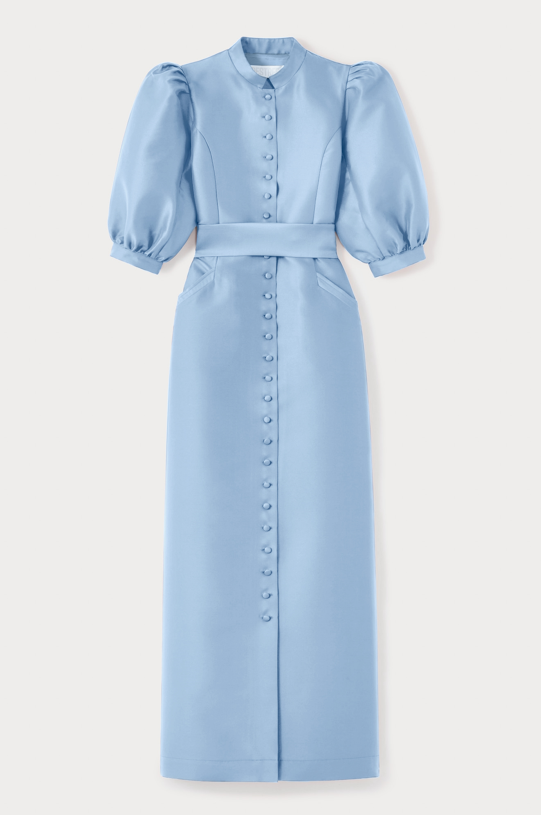 d'estrëe paris NIAGARA BLUE Satin Puff Sleeve Maxi Dress
