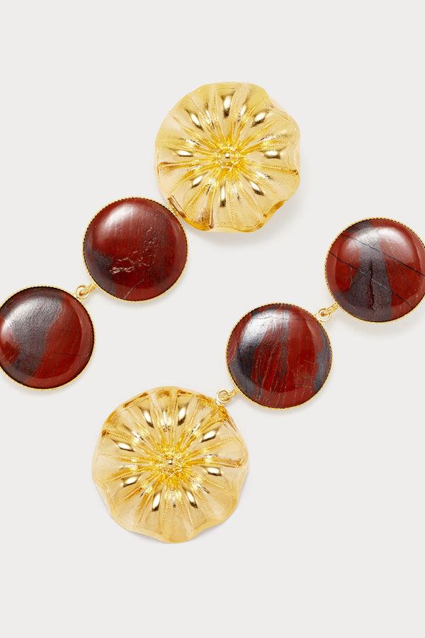 d'estrëe paris Red Daisy Double Stone Drop Earrings