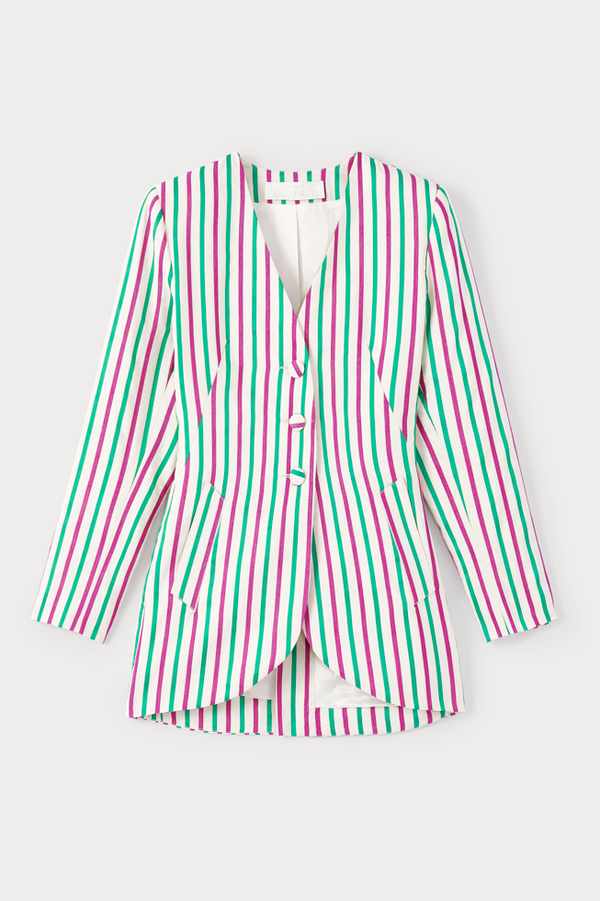 d'estrëe paris RUBY & GREEN Striped Fitted Long Blazer