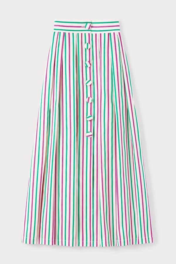 d'estrëe paris RUBY & GREEN Striped Maxi Skirt with Button Detail