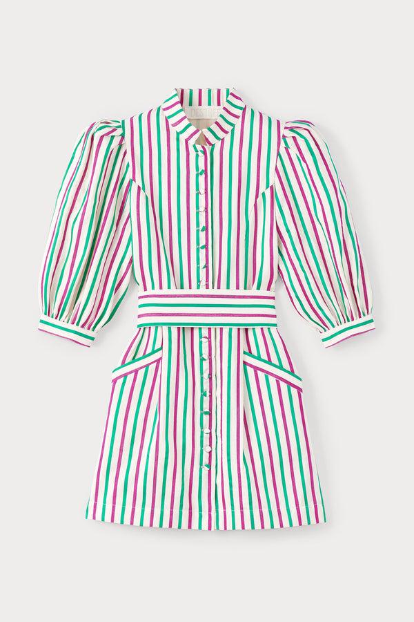 d'estrëe paris RUBY & GREEN Striped Puff Sleeve Dress