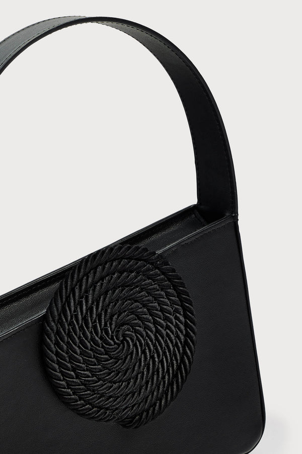 D'estrëe Paris Small Asymmetric Black Leather Bag With Passementerie Detail