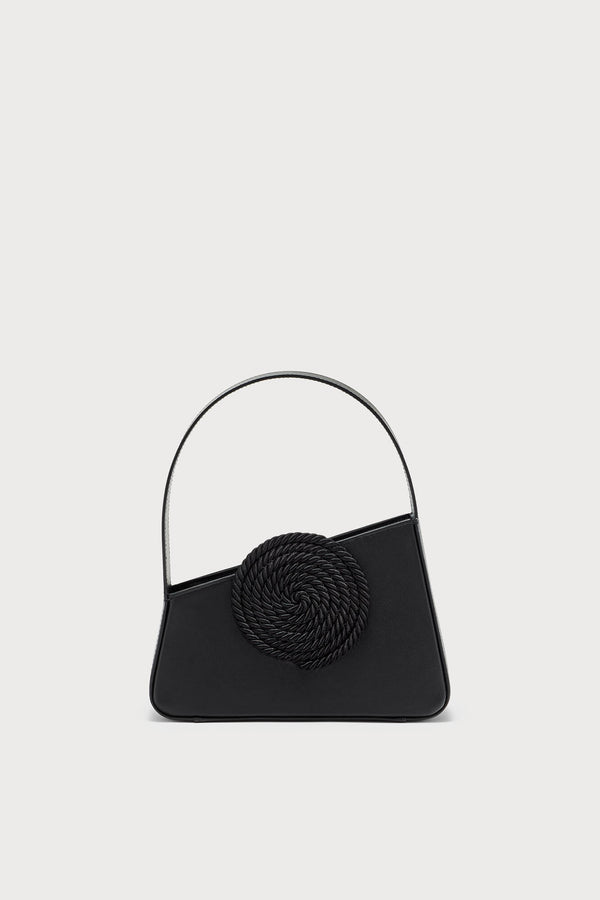d'estrëe paris Small Asymmetric Black Leather Bag with Passementerie Detail