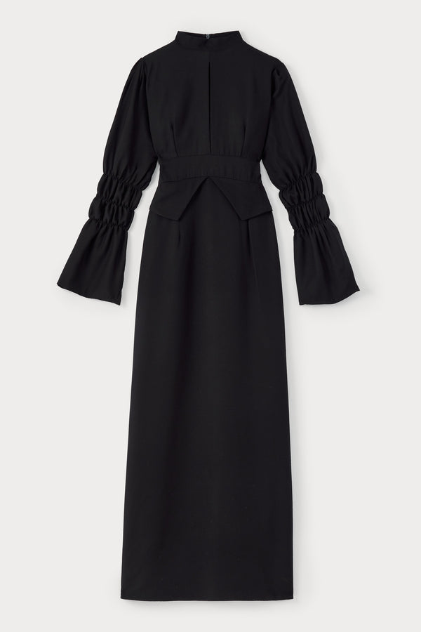 d'estrëe paris Soft Black Maxi Dress with Gathered Sleeves