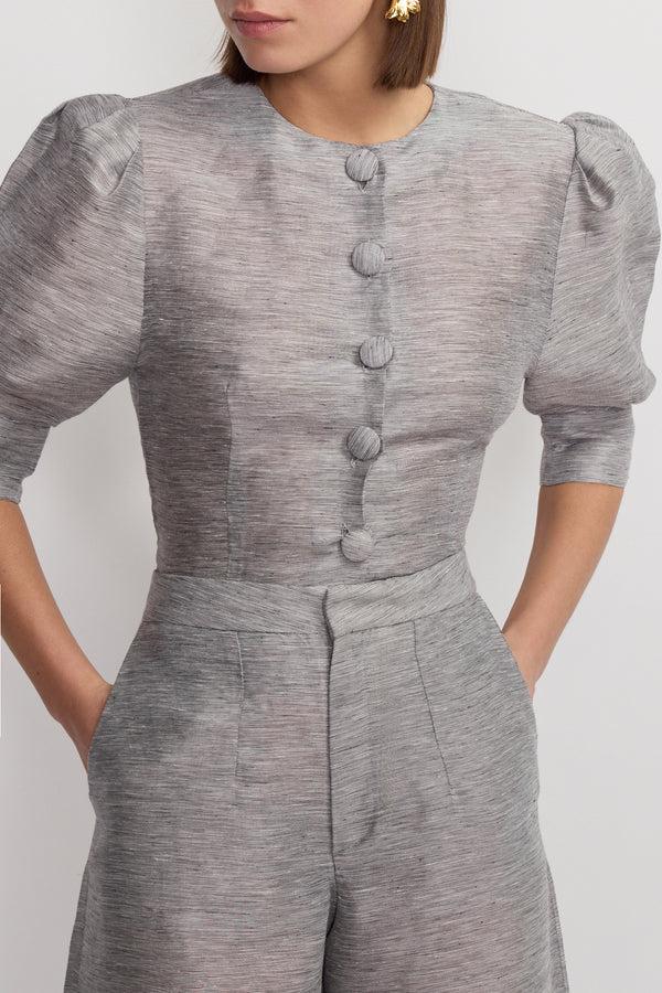 D'estrëe Paris STRIPES GREY Blouse With Puff Sleeves