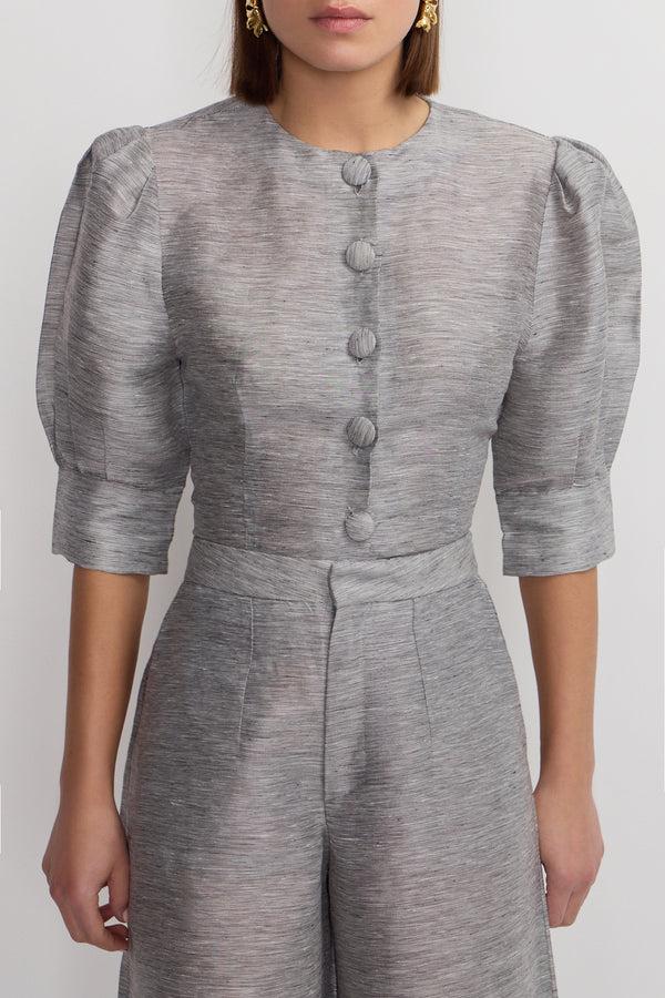D'estrëe Paris STRIPES GREY Blouse With Puff Sleeves
