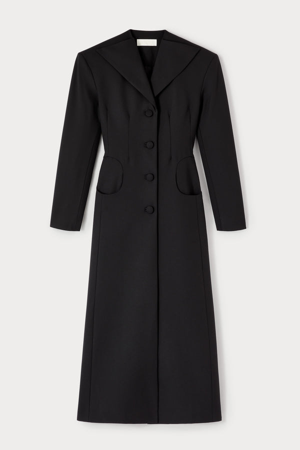 d'estrëe paris Tailor Black Long Coat with Shawl Collar and Button Details