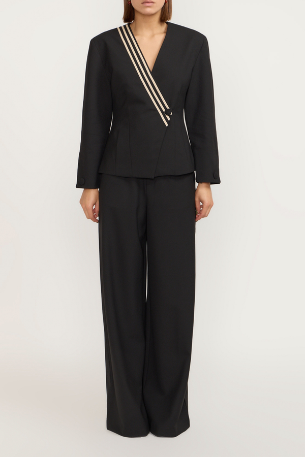 D'estrëe Paris Tailor Gold Black Flutter Flared Pants With Circular Pockets