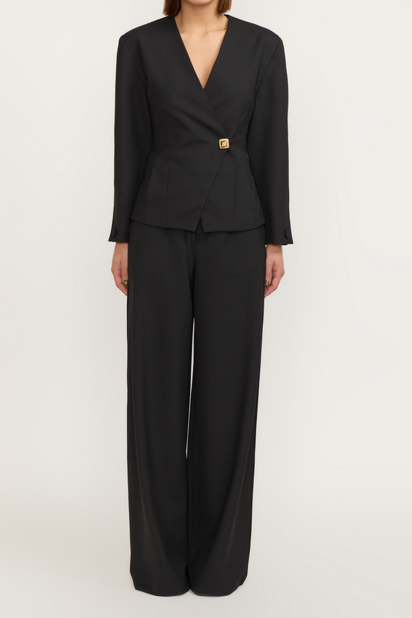 D'estrëe Paris Tailor Gold Black Flutter Flared Pants With Circular Pockets
