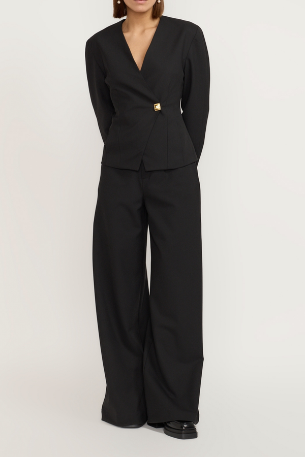 D'estrëe Paris Tailor Gold Black Flutter Flared Pants With Circular Pockets